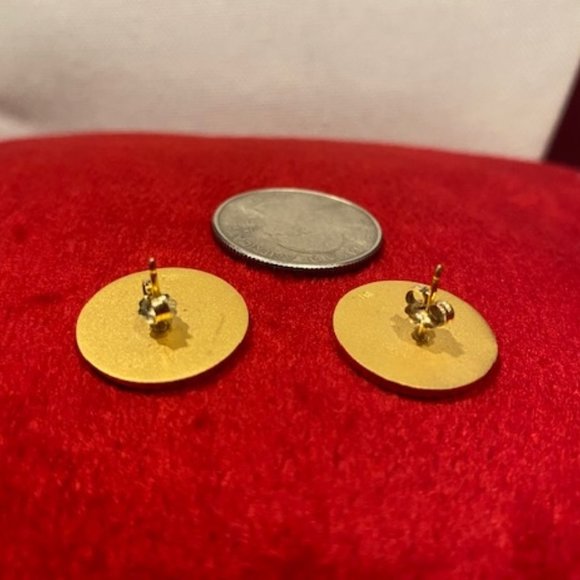 VTG 14K Gold Signed BFL Disc EARRINGS - Picture 5 of 10